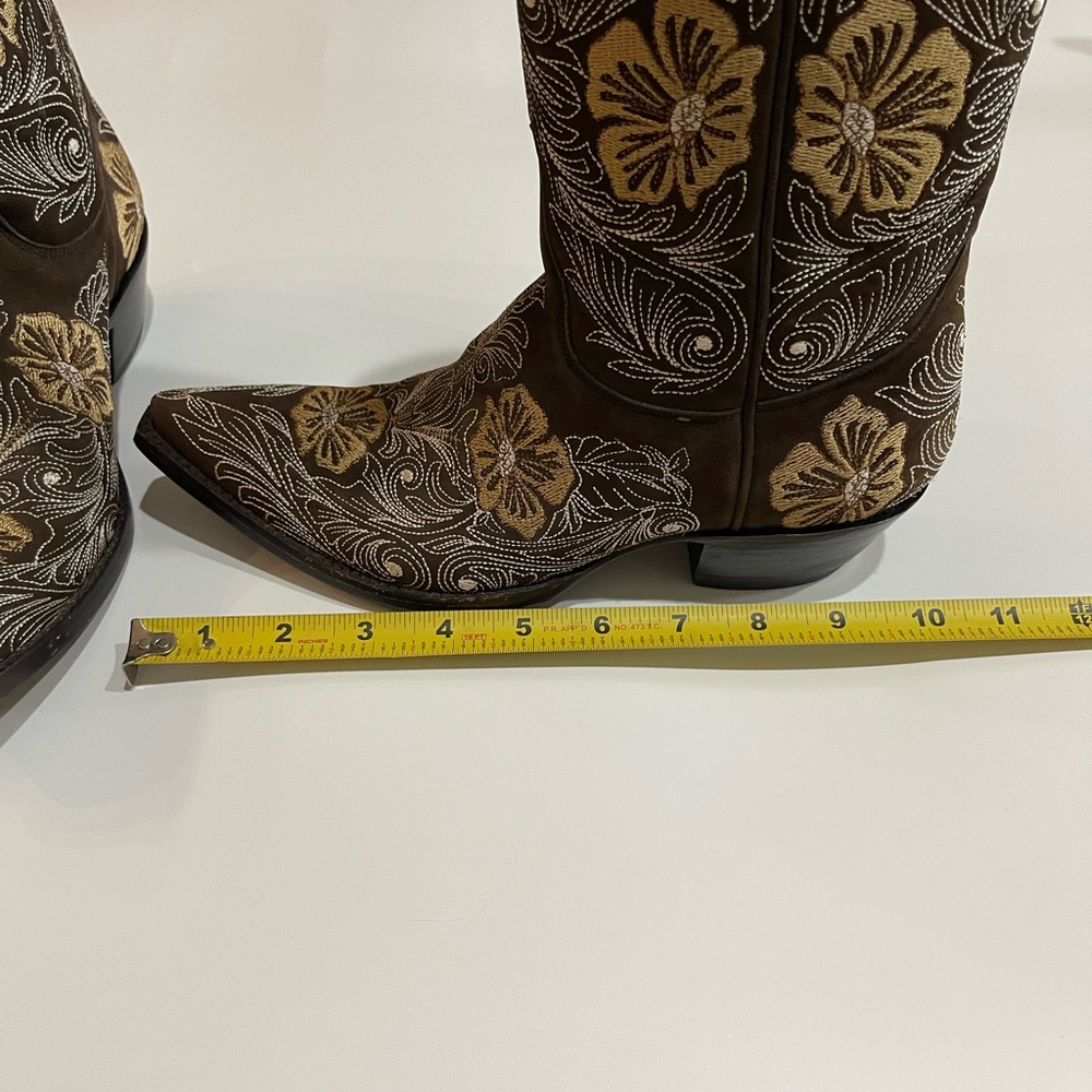 ✨Old Gringo Brown Leather Embroider Tan Butter Yellow Floral Heel Boot 6.5 Rodeo - Picture 16 of 16